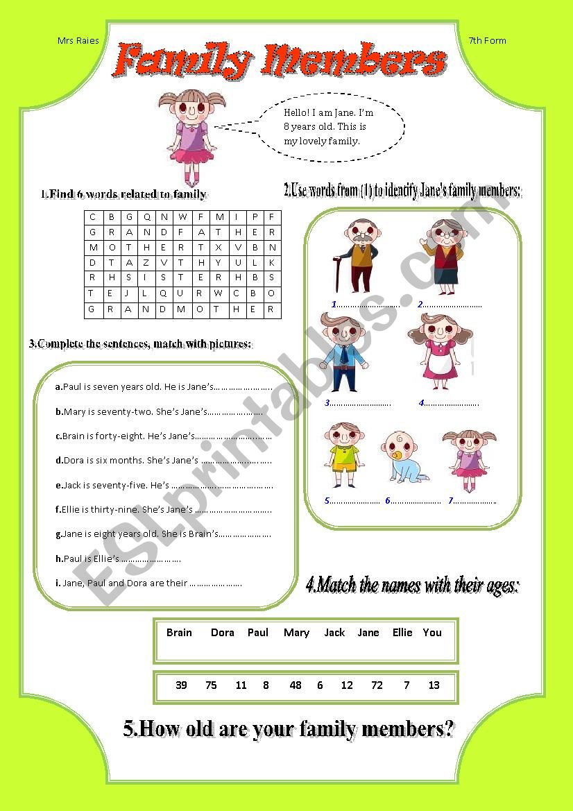 Family Members worksheet