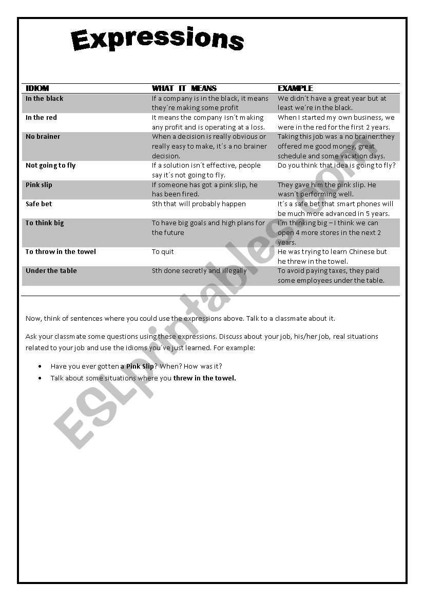 Business Idioms worksheet