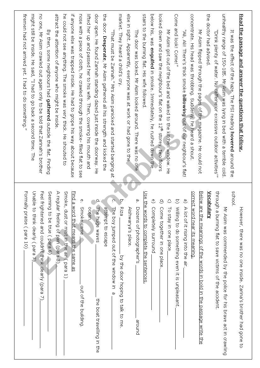 reading comprehension worksheet