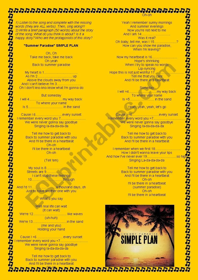 SUMMER PARADISE - SIMPLE PLAN worksheet