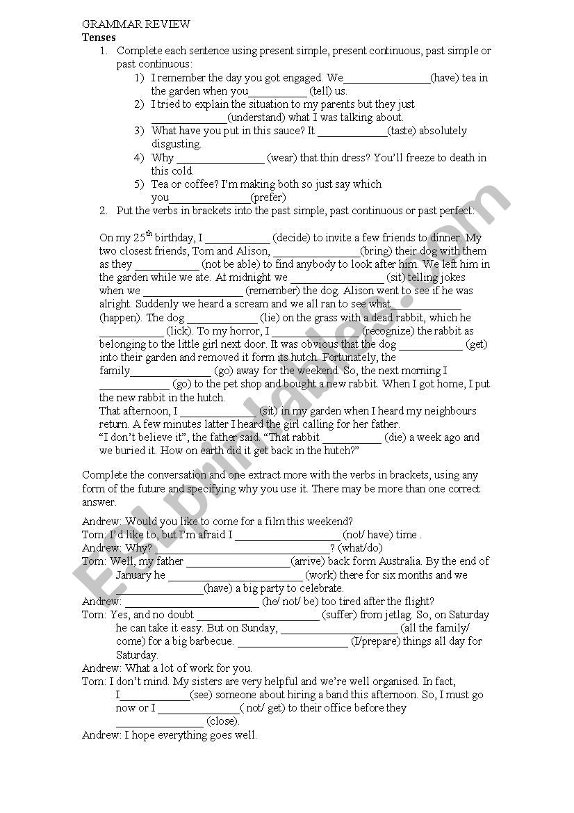 Grammar review worksheet