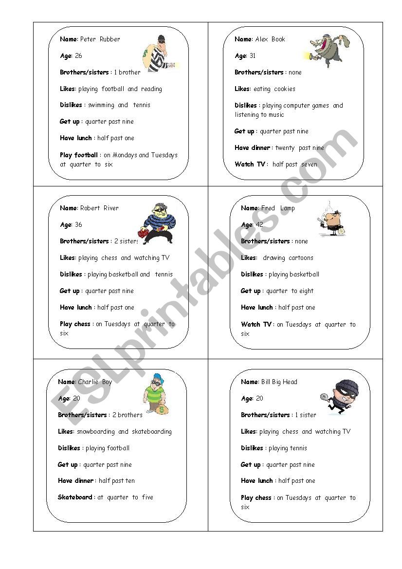 Policemen  and  thieves  worksheet