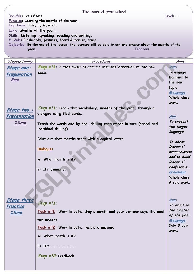 Month of the year - Lesson Plan.