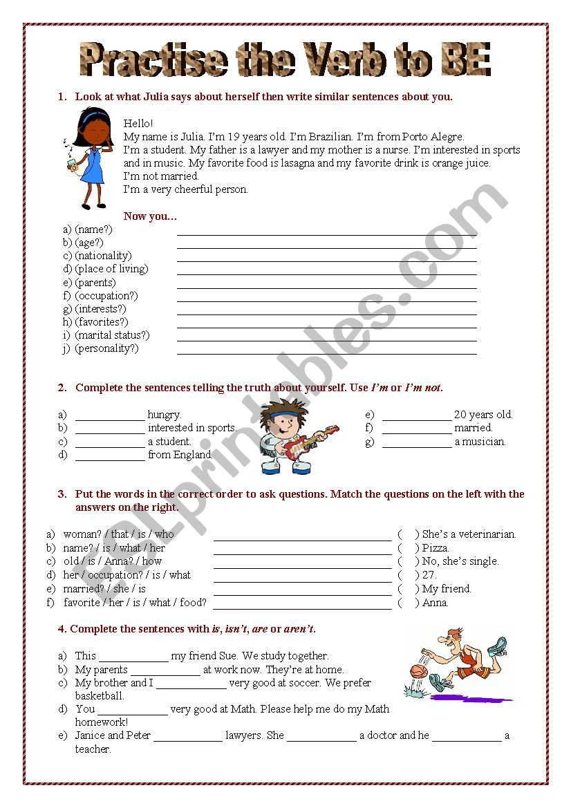Practise the Verb TO BE worksheet