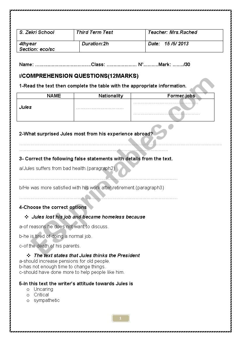 bac blanc test 2013 worksheet