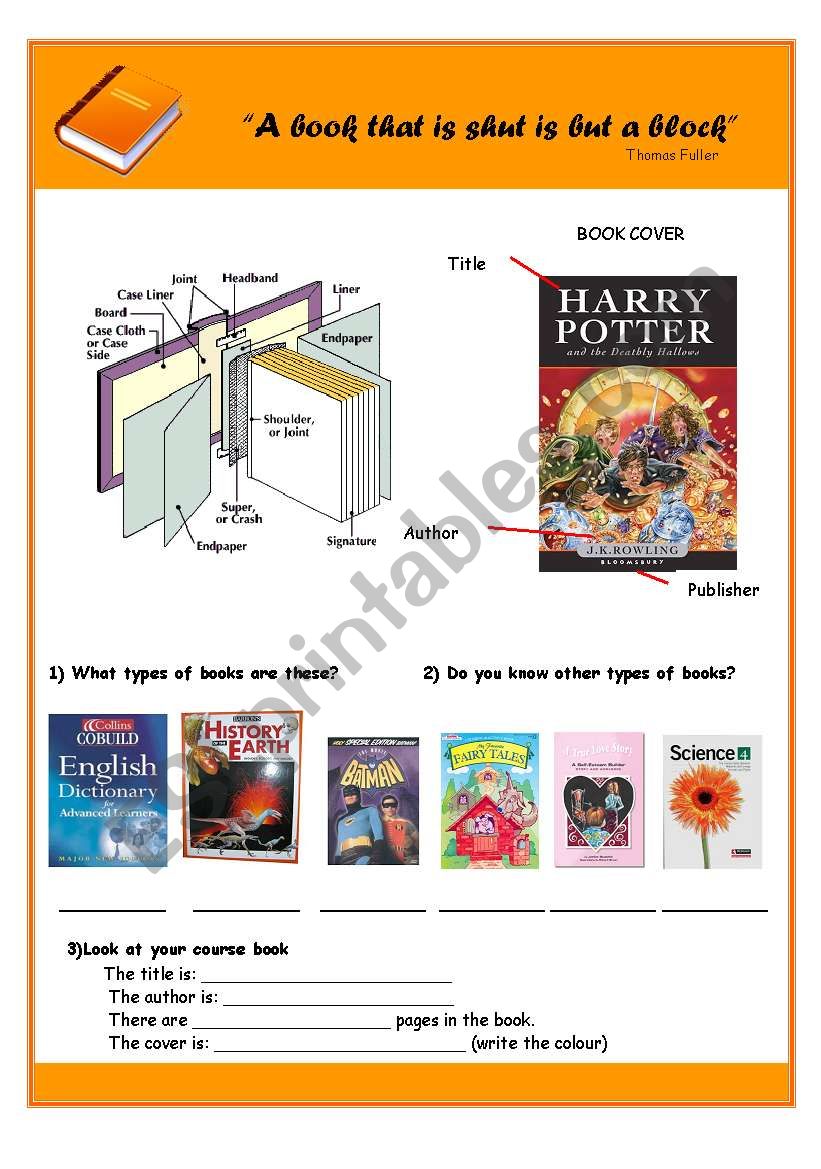 Book day! Parts and types of books. - ESL worksheet by andreaewa Within Parts Of A Book Worksheet