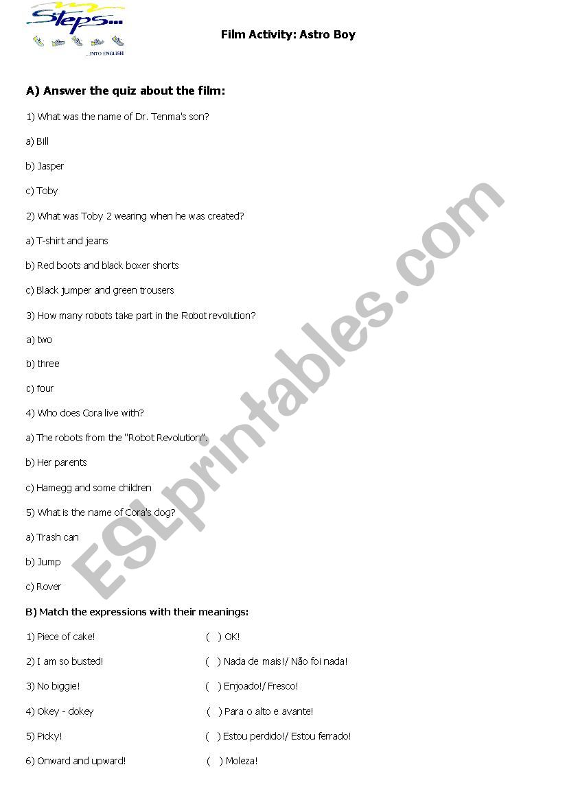 Astro Boy Movie worksheet