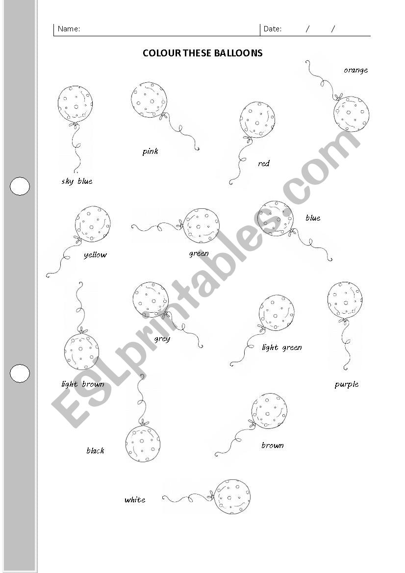 Colour the ballons worksheet