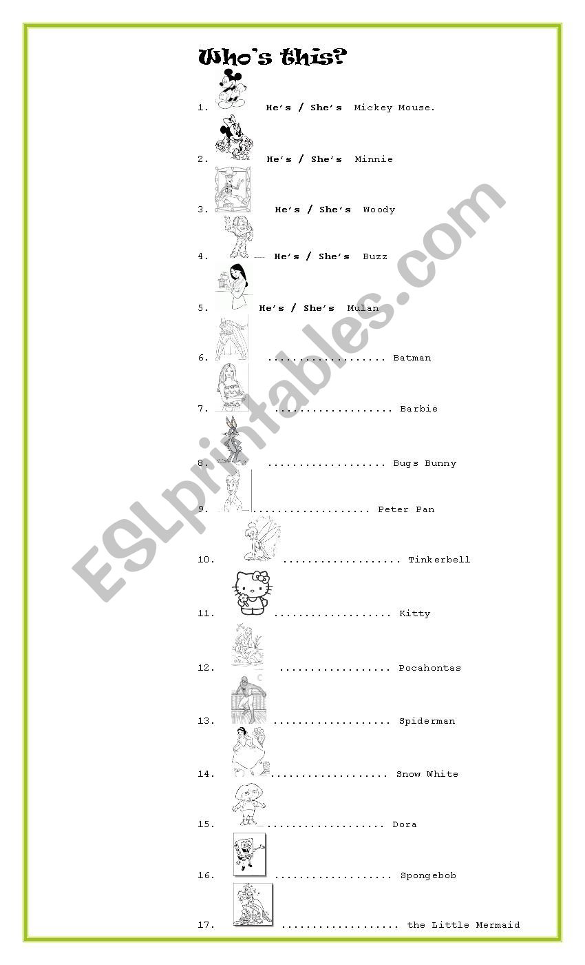 He / She worksheet