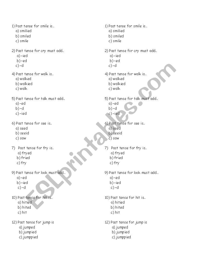 past tense verb worksheet