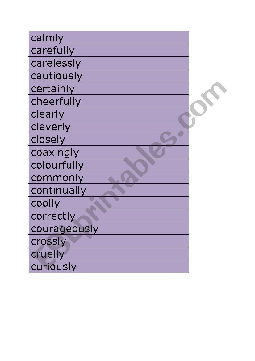 Adverbs calmly to curiously flashcards matchup synonyms and antonyms