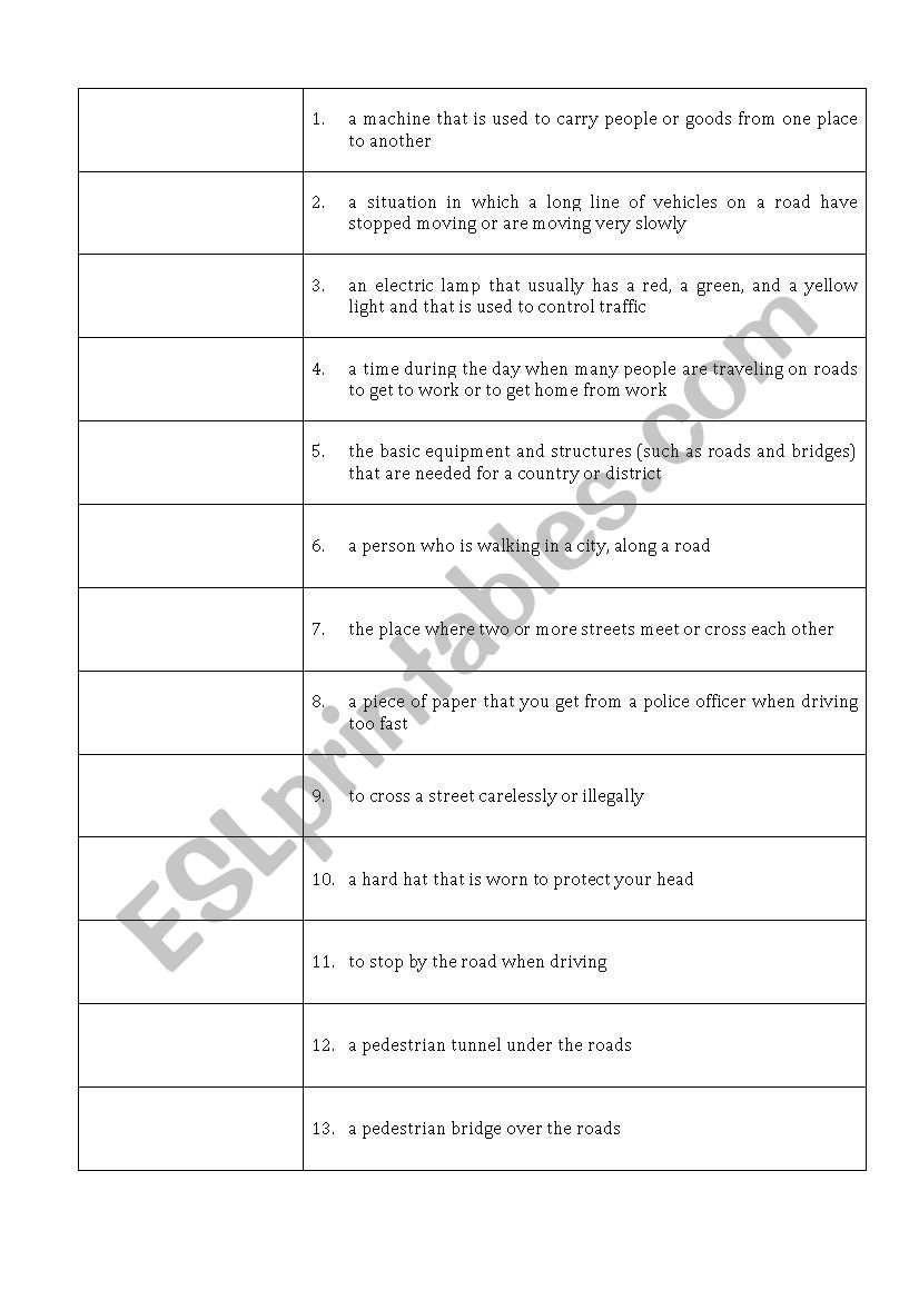 Transportation worksheet
