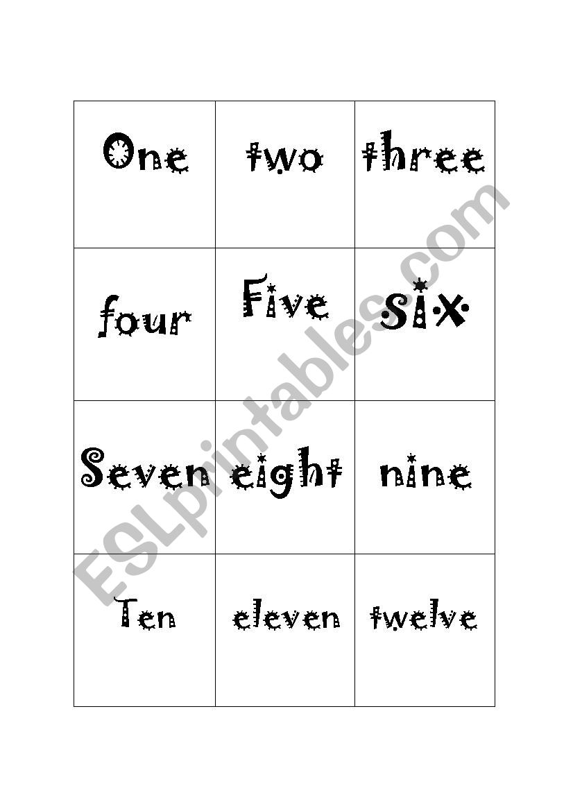 Numbers memory game worksheet