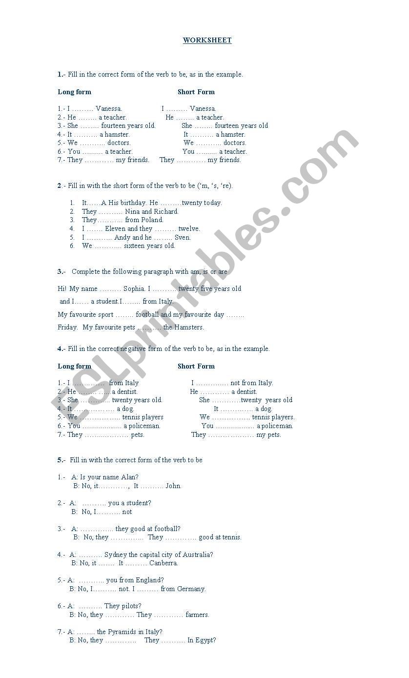 VERB TO BE worksheet