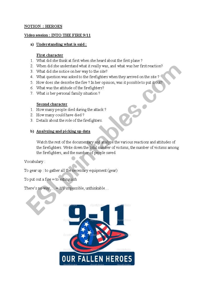 9/11 firefighters worksheet