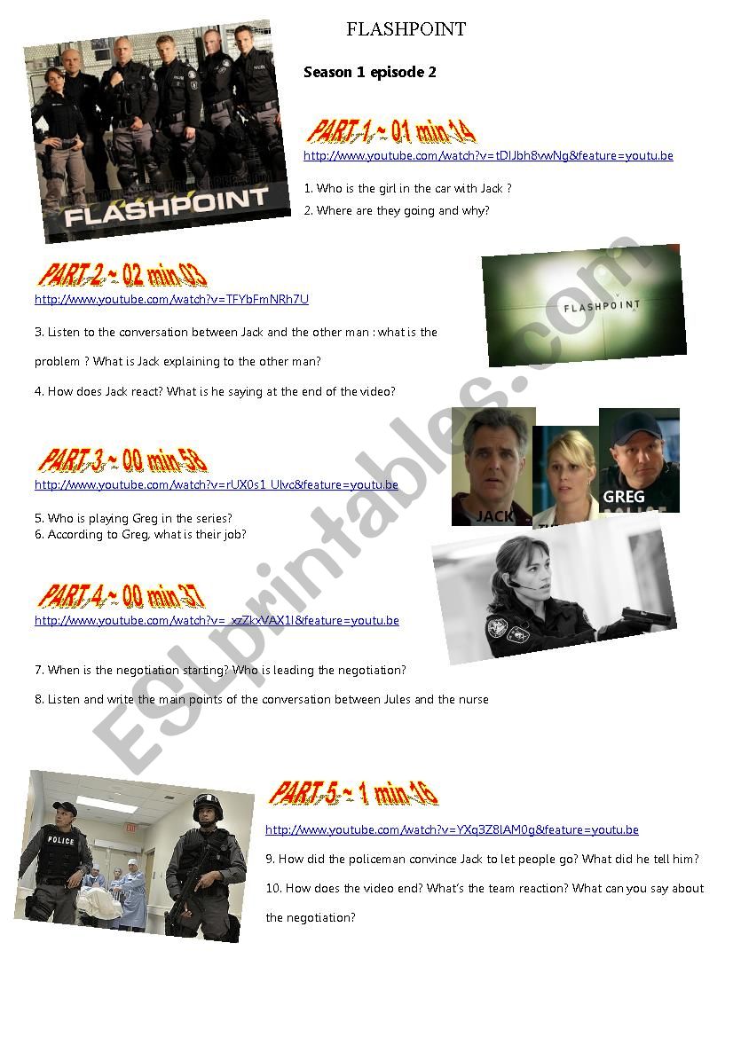 Flashpoint - CTV series worksheet