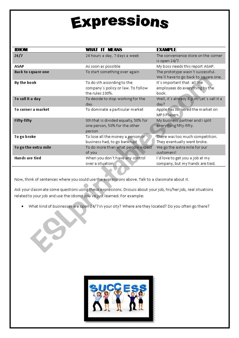 Business Idioms II worksheet