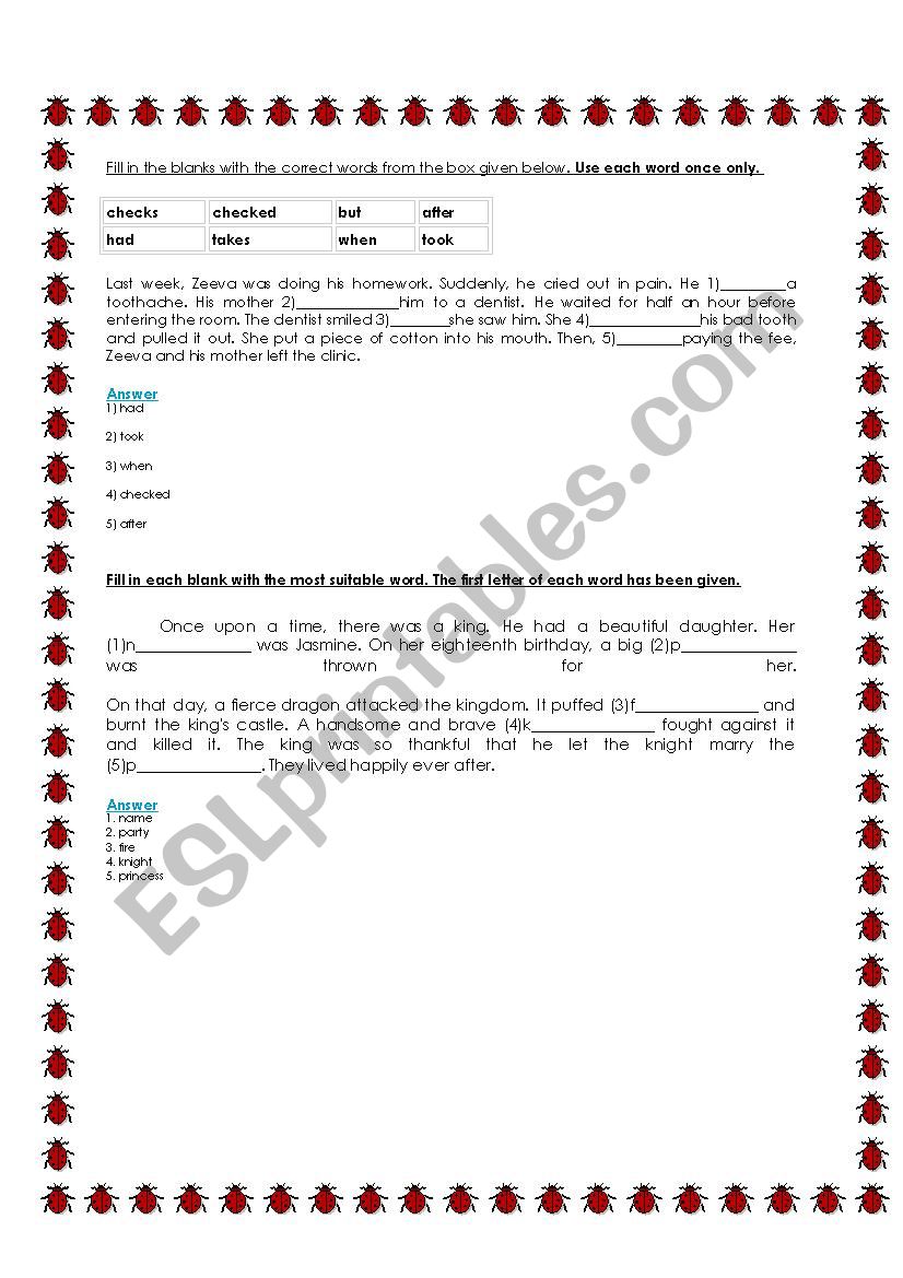 cloze passages worksheet