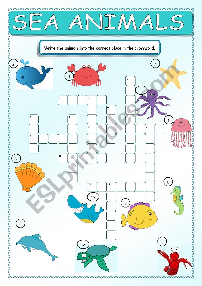 Sea Animals Crossword worksheet