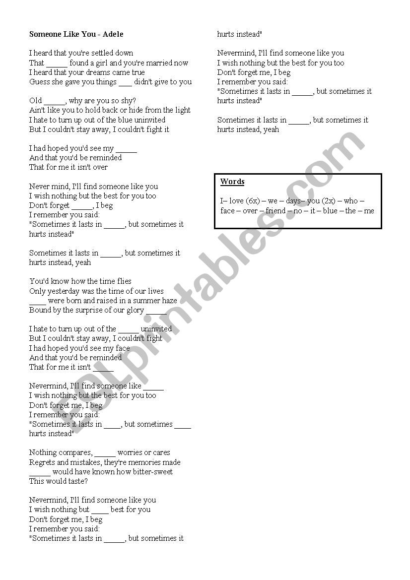 Someone like you - Song Exercise