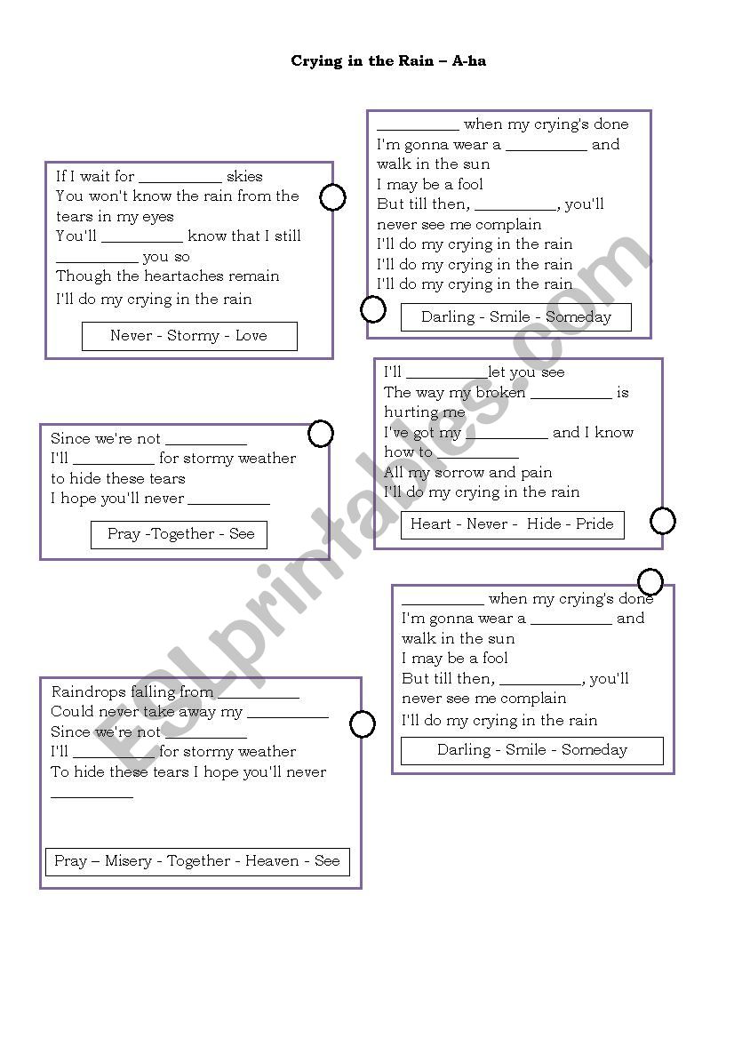 Crying in the rain - Song Exercise