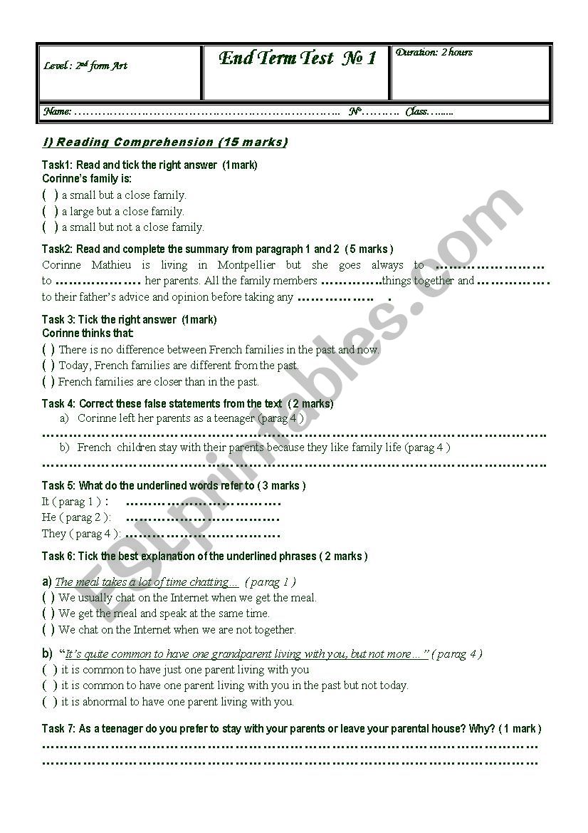 Global test worksheet