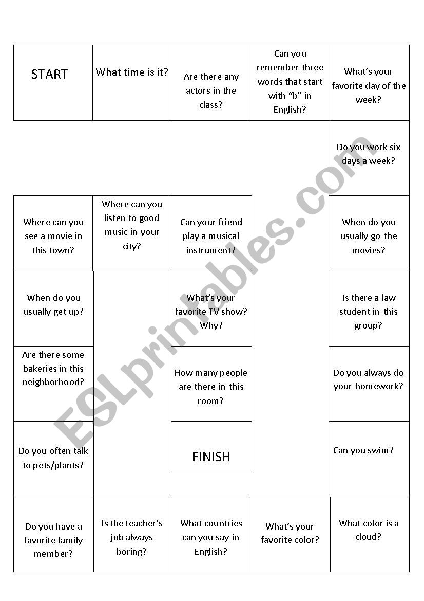 Basic Review Board Game worksheet