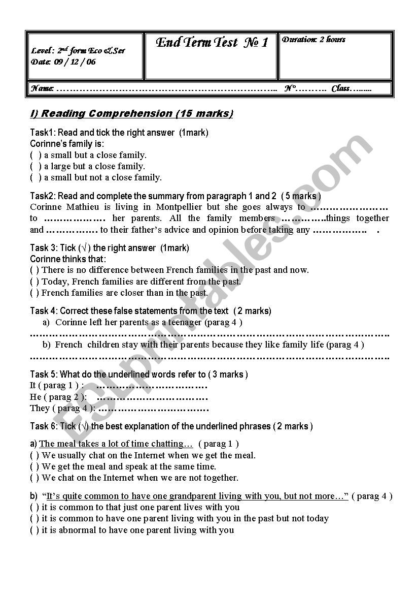 Global test 2nd form eco worksheet