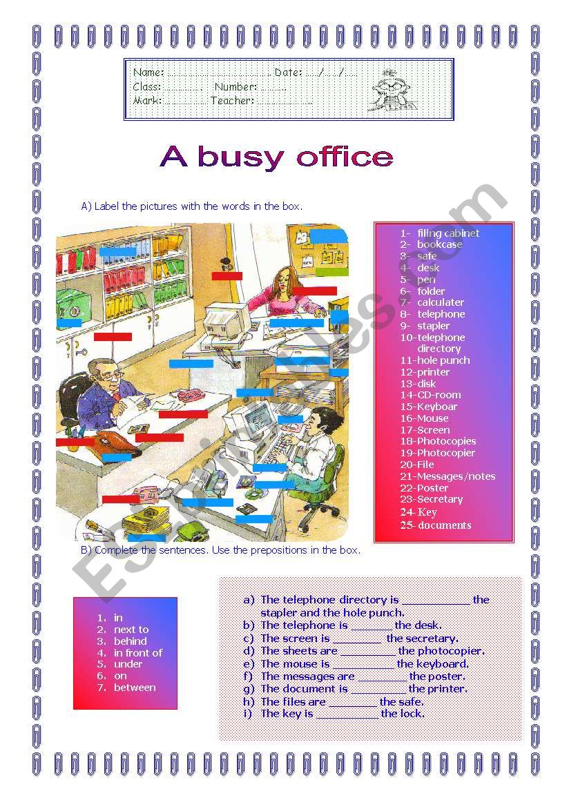 A busy office worksheet