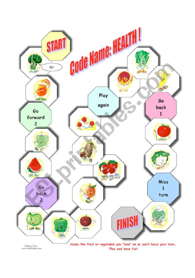 Health Food Boardgame worksheet