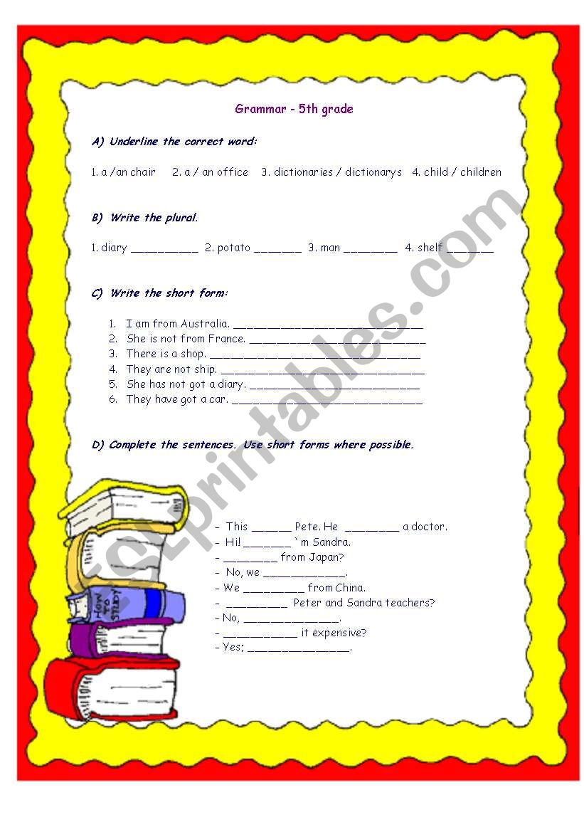 Grammar 5th grade review worksheet