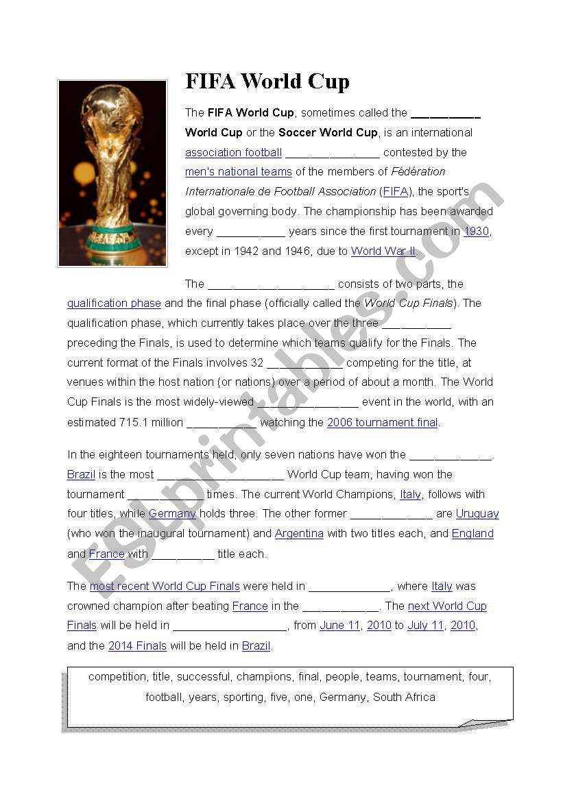 FIFA World Cup worksheet