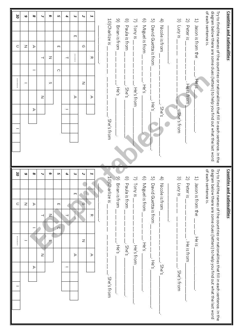 Countries and Nationalities worksheet