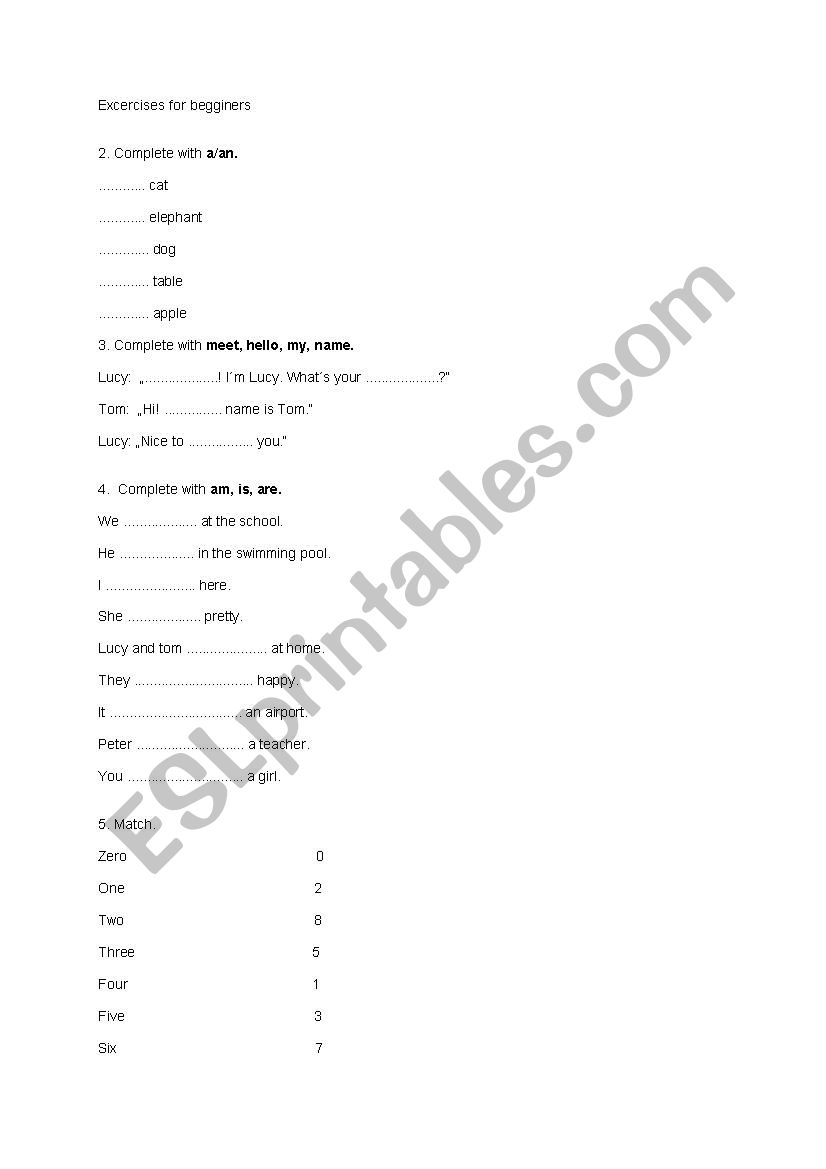 Excercises for begginers worksheet