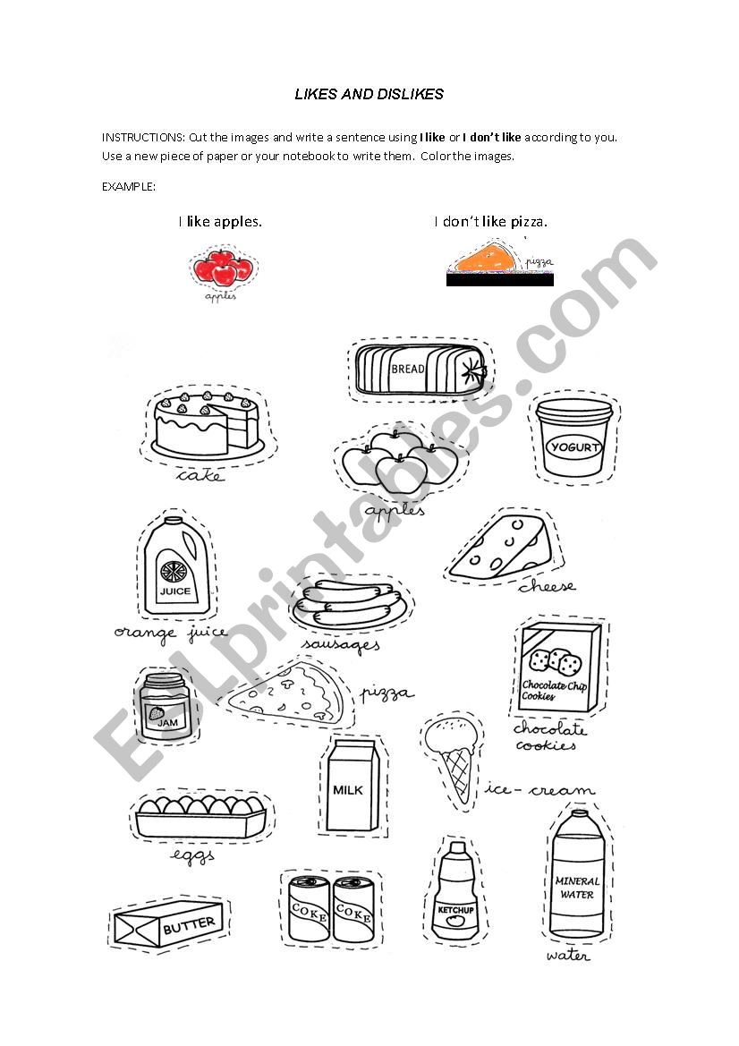 Likes and dislikes with food worksheet