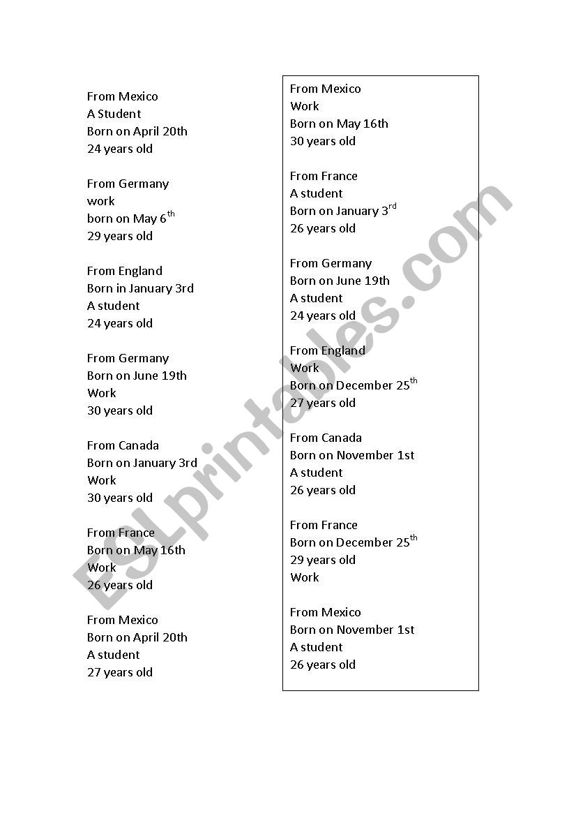 Ask personal information worksheet