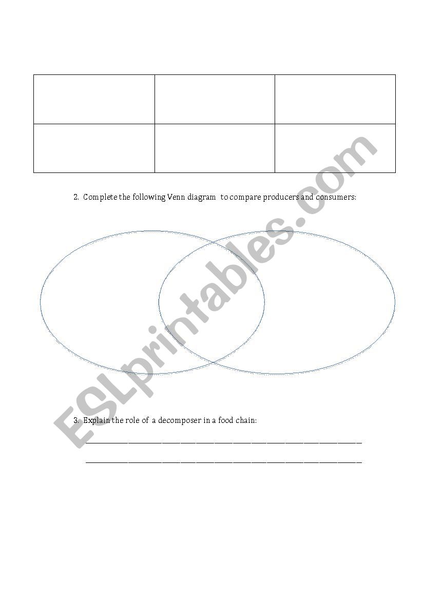 producers consumers and decomposers esl worksheet by producer and consumer venn diagram