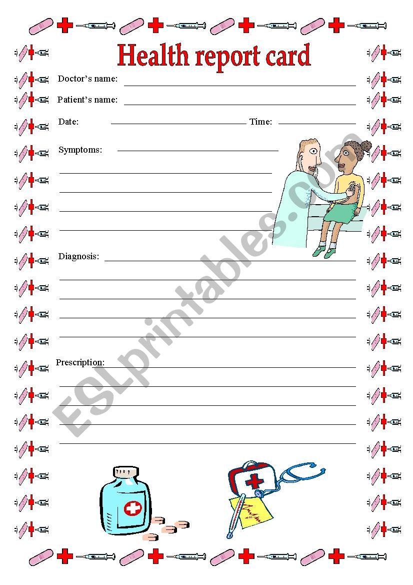 Health report card worksheet