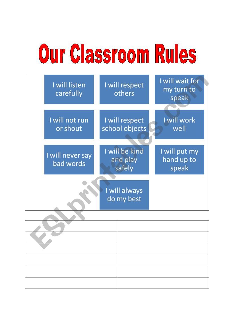 Our Classroom Rules worksheet