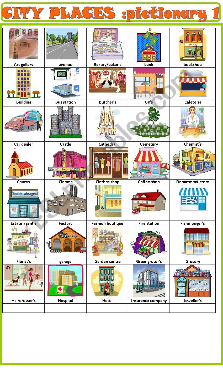 City places:pictionary 1 worksheet