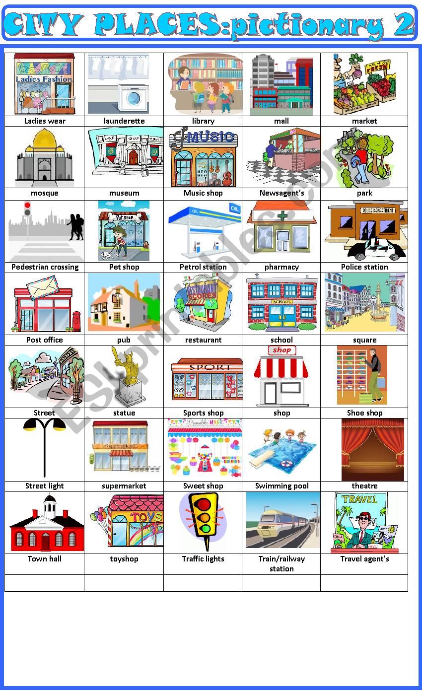 City places:pictionary 2 worksheet