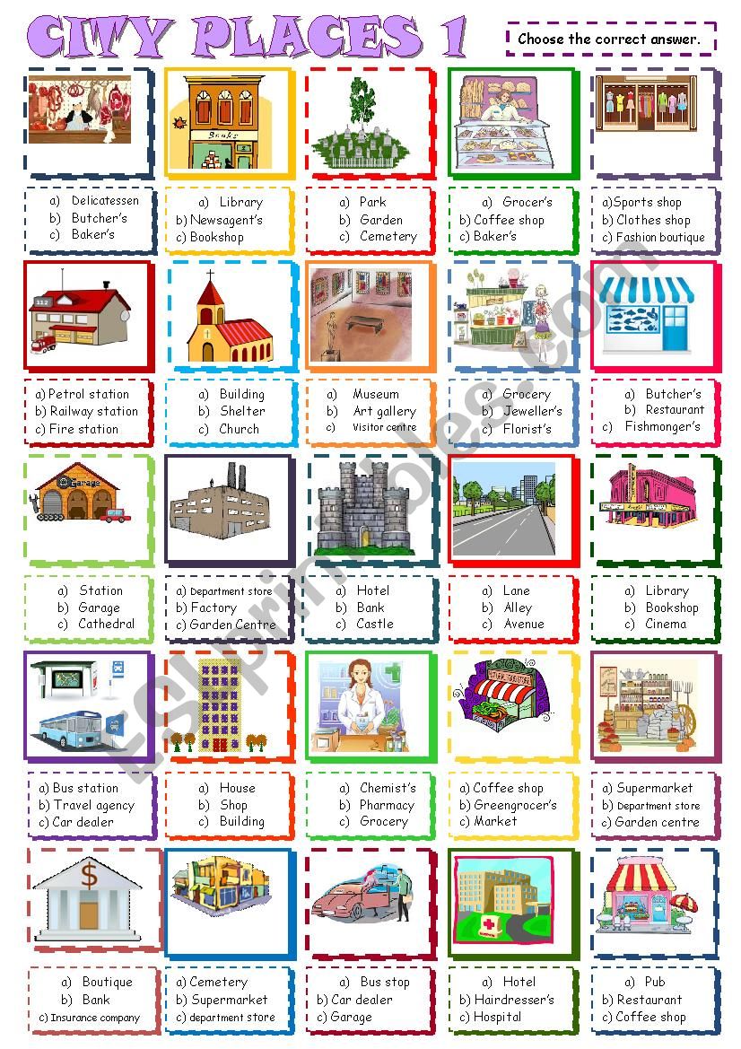 City places:Multiple choice 1 worksheet