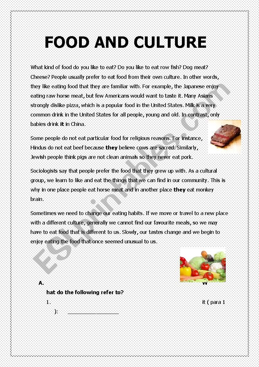 Food and Culture worksheet