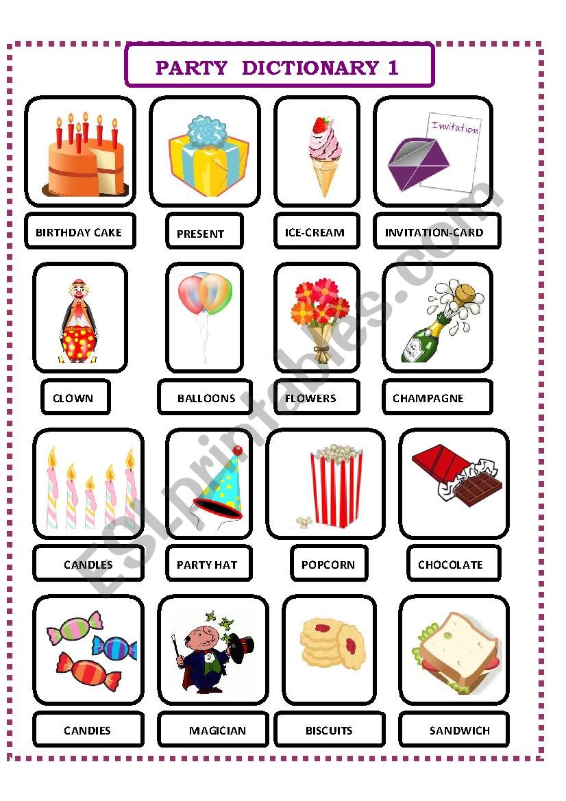 PARTY DICTIONARY 1 worksheet