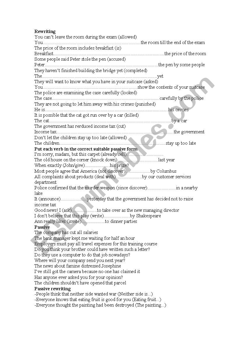 passive sentences worksheet