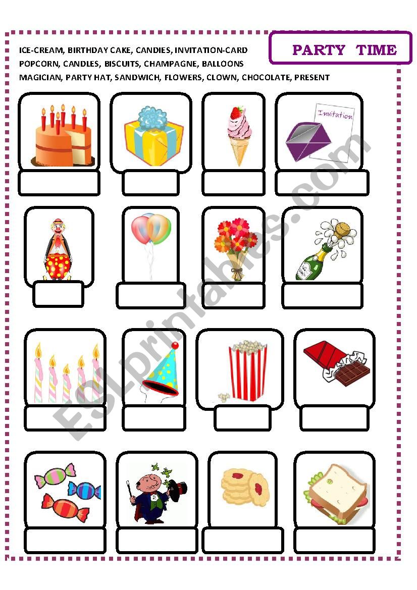 Party time exercise worksheet