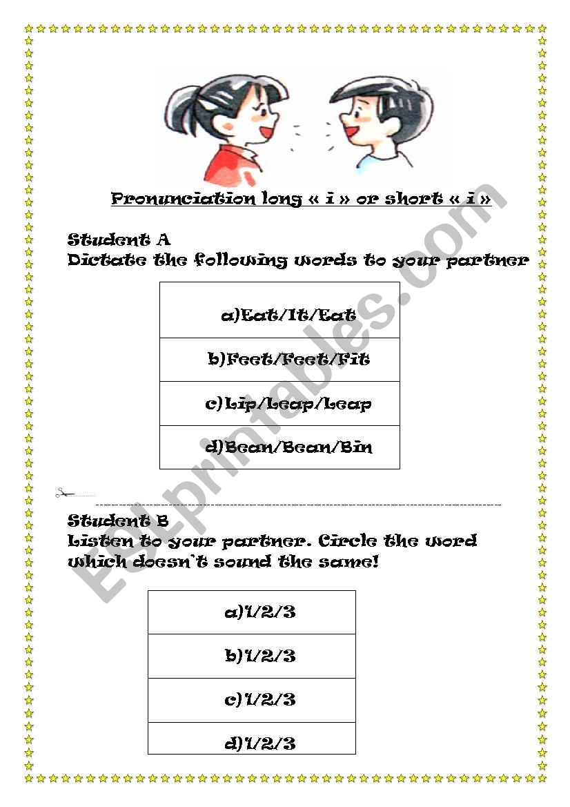 Pronunciation long i short i - Pairwork