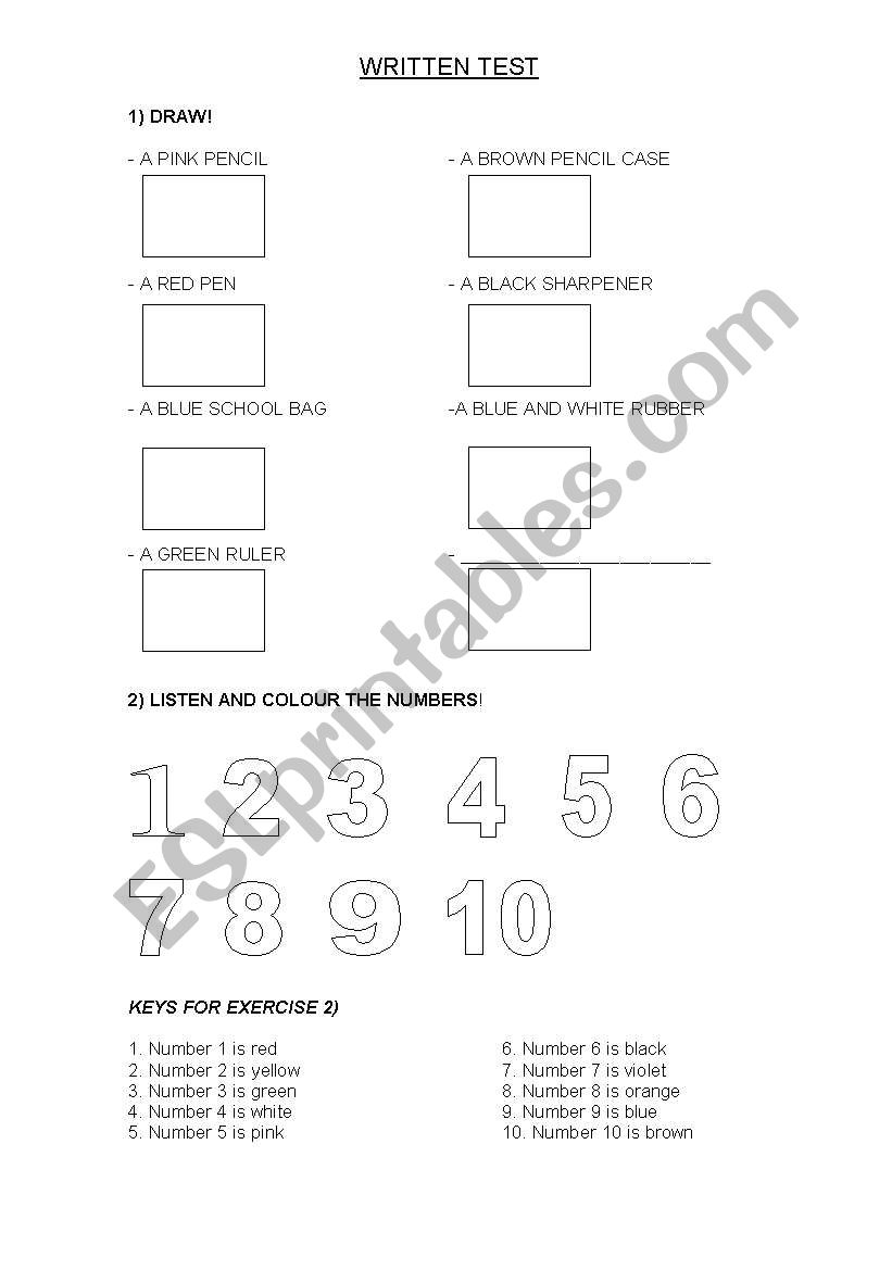 Written test for kinder worksheet