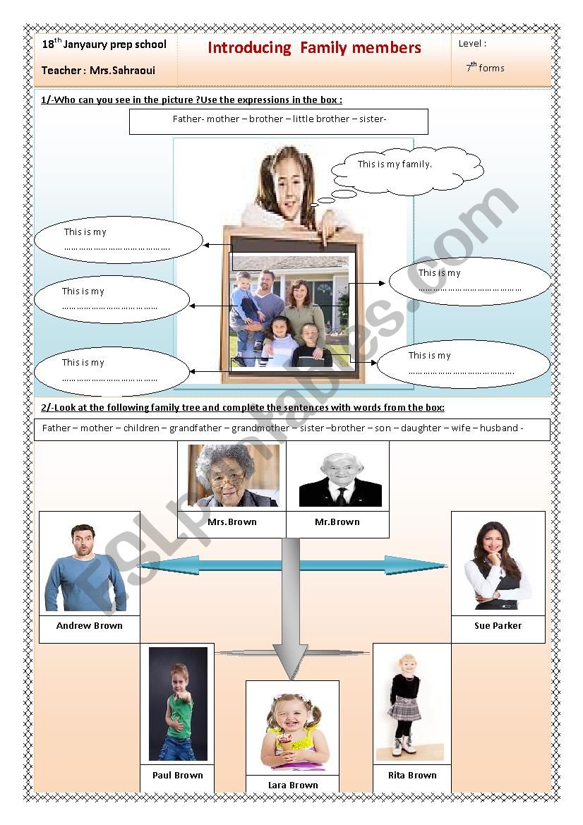 introducing family worksheet