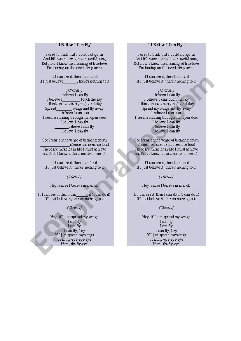 Fill in the blanks (song) worksheet